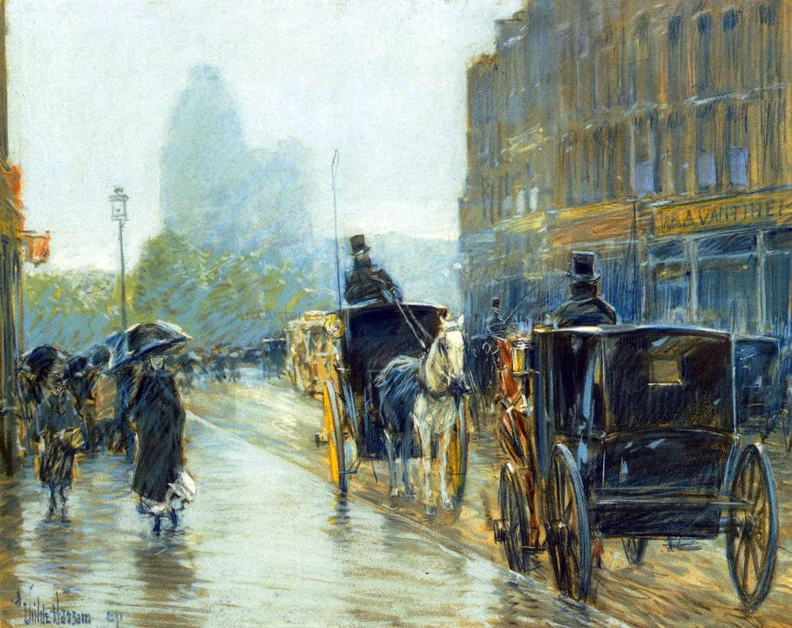  Frederick Childe Hassam A Horse-Drawn Cab at Evening, New York - Canvas Print