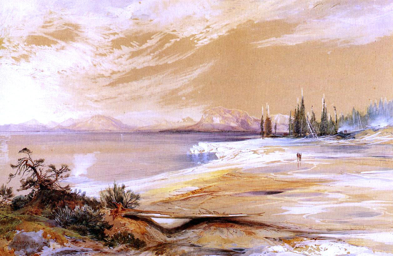 Thomas Moran Hot Springs on the Shore of Yellowstone Lake - Canvas Print