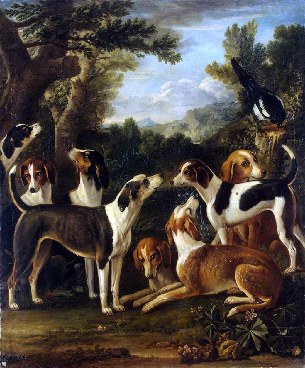  John Wootton Hounds and a Magpie - Canvas Print