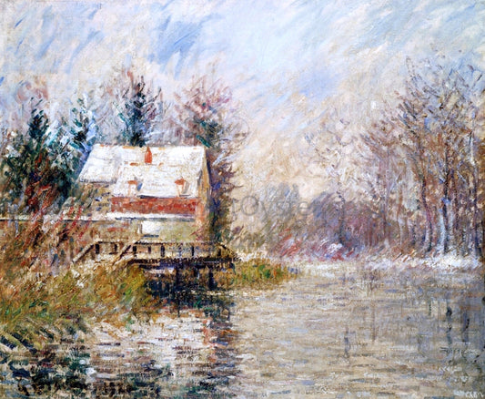  Gustave Loiseau House by the Water, Snow Effect - Canvas Print