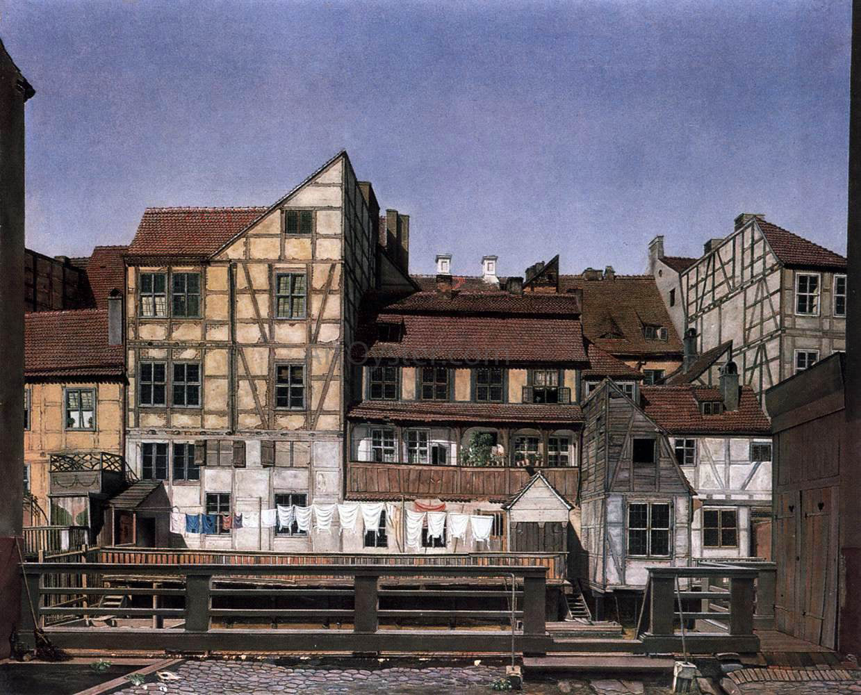  Ludwig Deppe Houses at a Millrace - Canvas Print