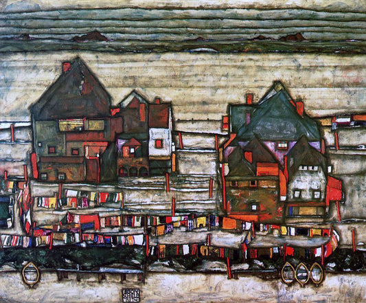  Egon Schiele Houses with Laundry (also known as Seeburg II) - Canvas Print