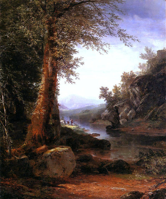  John Frederick Kensett Hunters on a Riverbank - Canvas Print