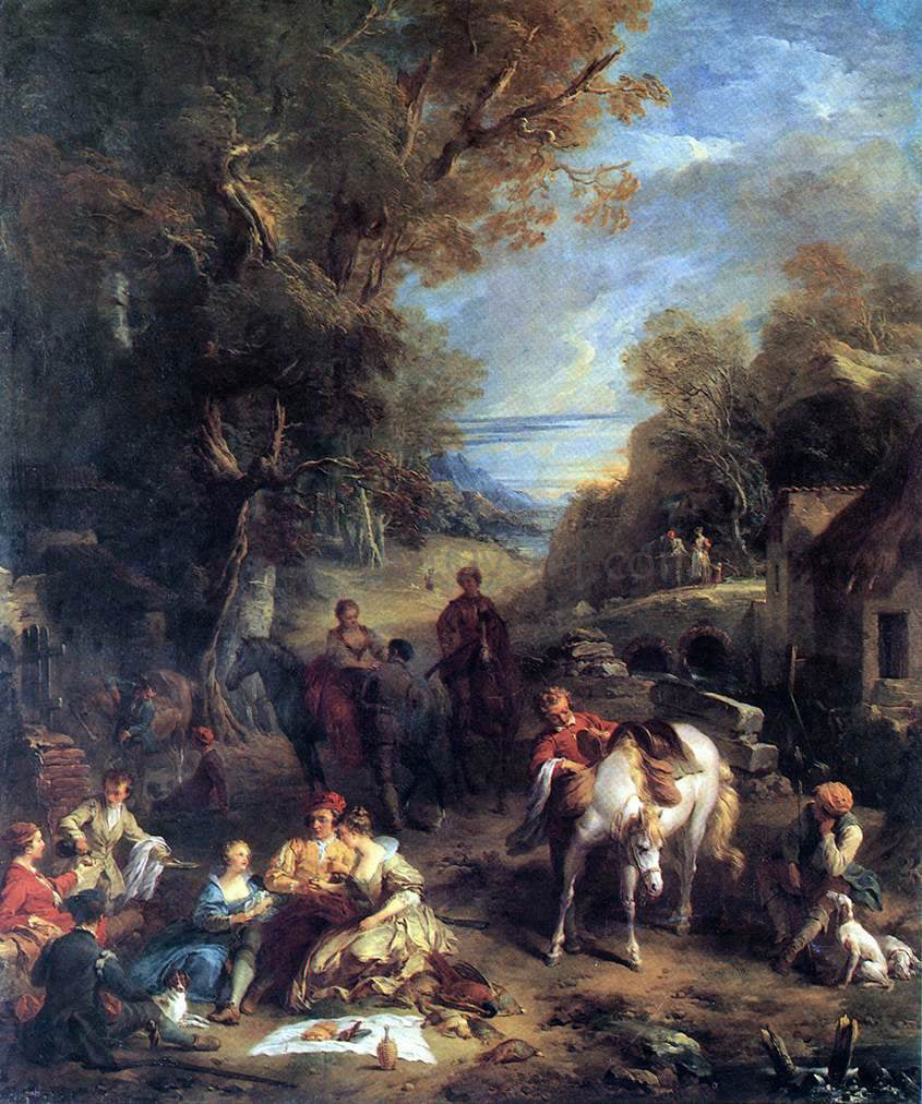  Francois Lemoyne Hunting Picnic - Canvas Print