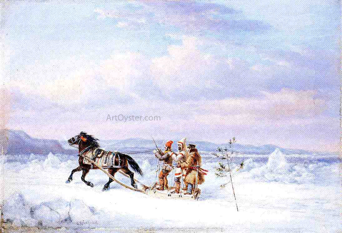  Cornelius Krieghoff Huntsmen in Horsedrawn Sleigh - Canvas Print