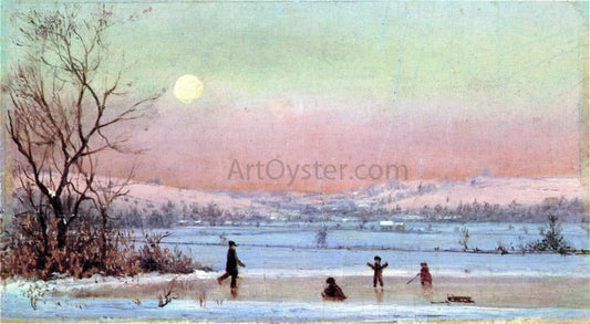  Jervis McEntee Ice Skating near Hudson - Canvas Print