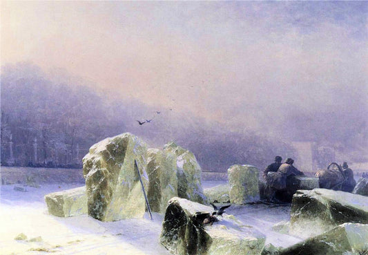  Ivan Constantinovich Aivazovsky Ice-Breakers on the Frozen Neva in St. Petersburg - Canvas Print