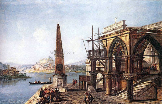  Michele Marieschi Imaginative View with Obelisk - Canvas Print