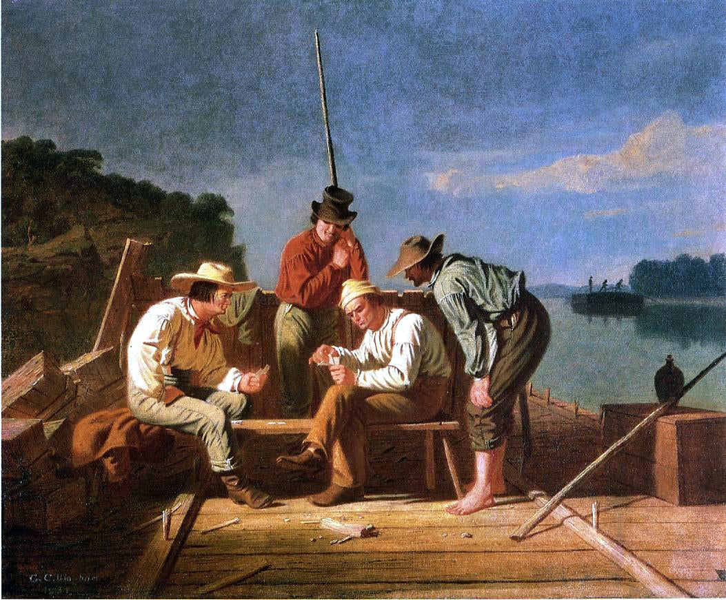  George Caleb Bingham In a Quandry (also known as Mississippi Raftsmen Playing Cards) - Canvas Print