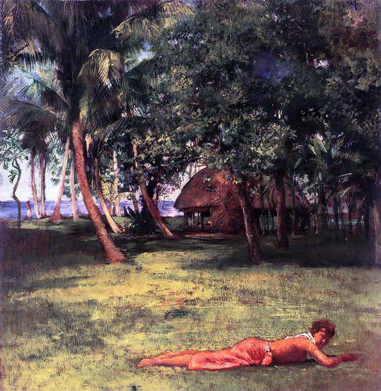  John La Farge In Front of Our House, Vaila - Girl on Grass - Canvas Print