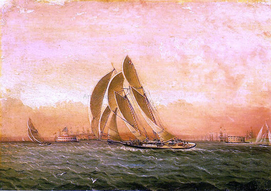  James E Buttersworth In Full Sail, New York Harbor - Canvas Print