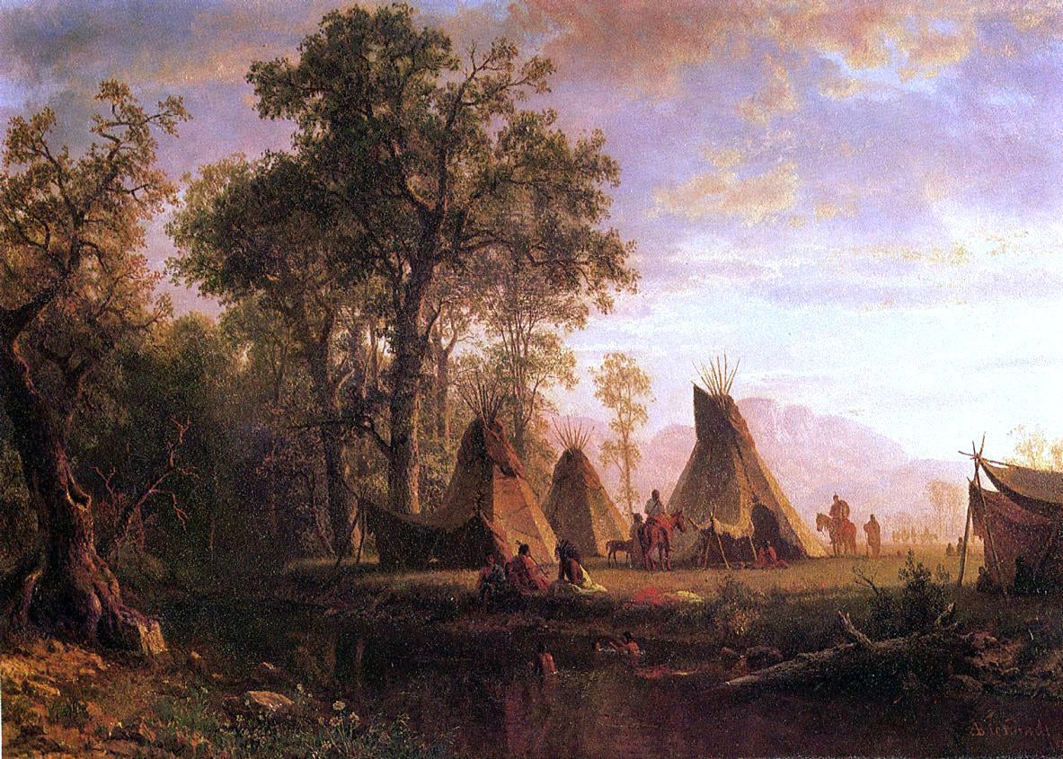  Albert Bierstadt Indian Encampment, Late Afternoon - Canvas Print