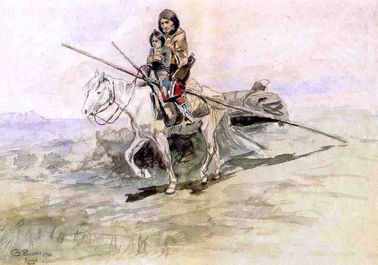  Charles Marion Russell Indian on Horseback with a Child - Canvas Print