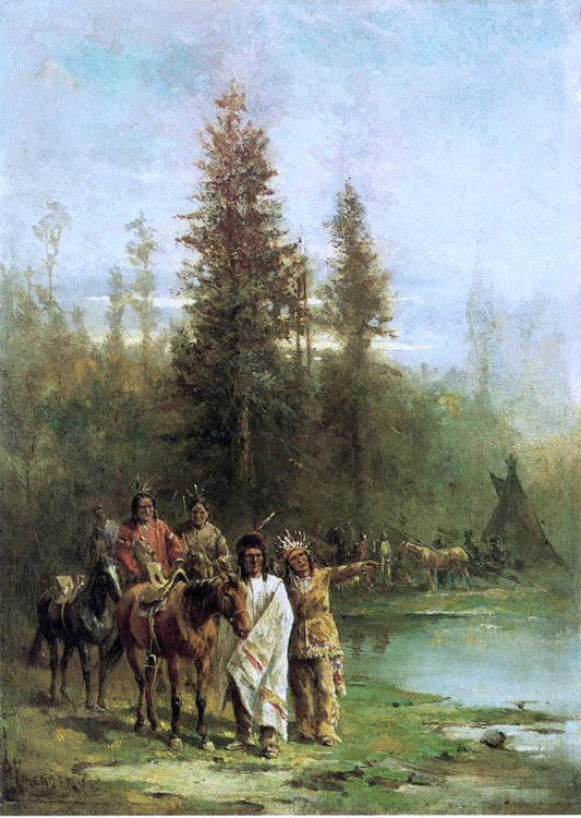  Paul Frenzeny Indians by a River Bank - Canvas Print