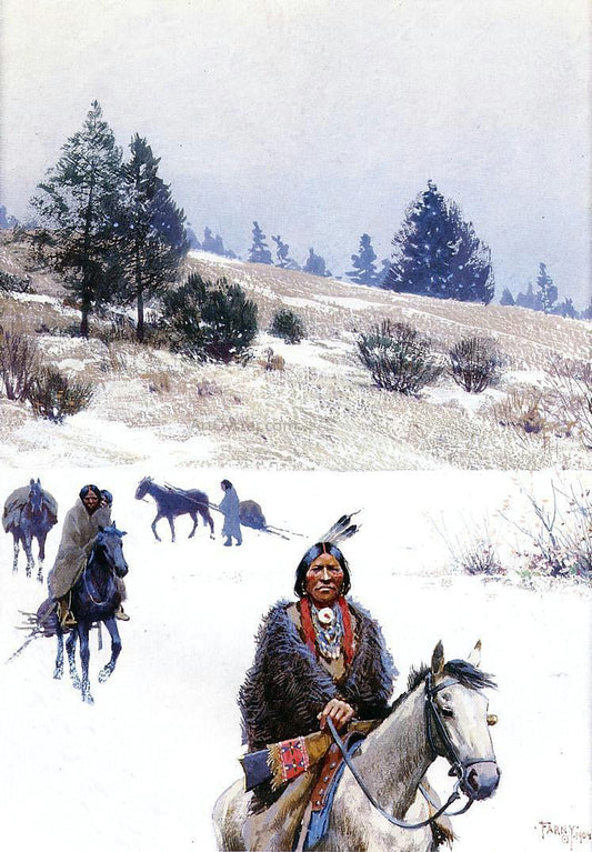  Henry F Farney Indians in Winter - Moving Camp - Canvas Print