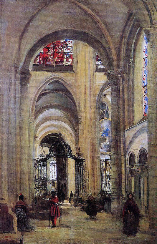  Jean-Baptiste-Camille Corot Interior of Sens Cathedral - Canvas Print