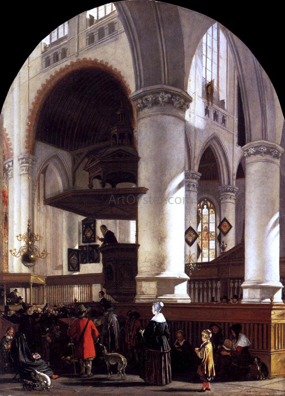  Emanuel De Witte Interior of the Oude Kerk at Delft during a Sermon - Canvas Print