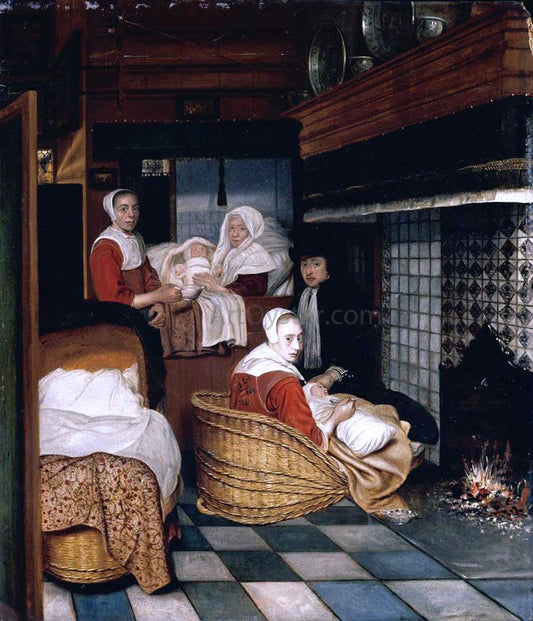  Cornelis De Man Interior with a Family and Two Nurses Before a Fire - Canvas Print