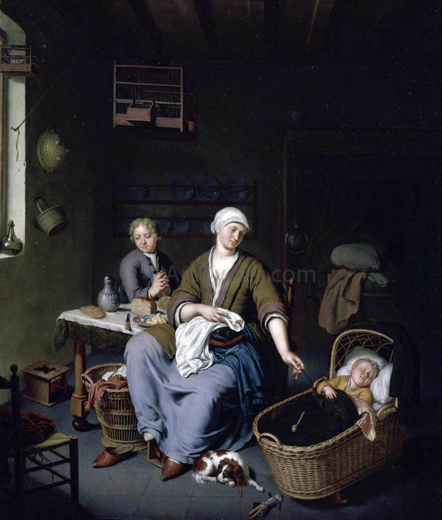  Willem Van Mieris Interior with a Mother Attending her Children - Canvas Print