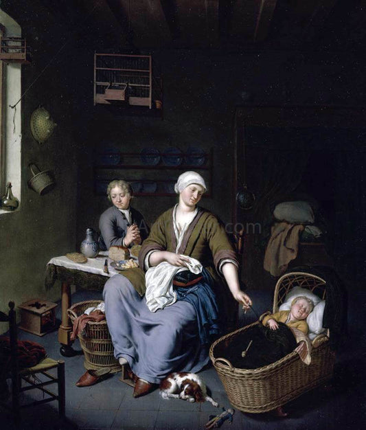  Willem Van Mieris Interior with a Mother Attending her Children - Canvas Print