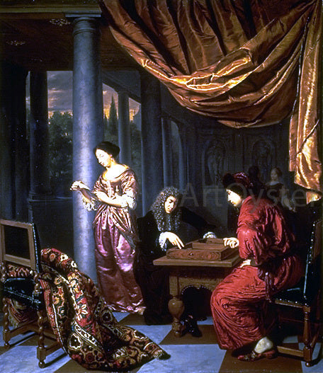  Frans Van Mieris Interior with Figures Playing Tric Trac - Canvas Print