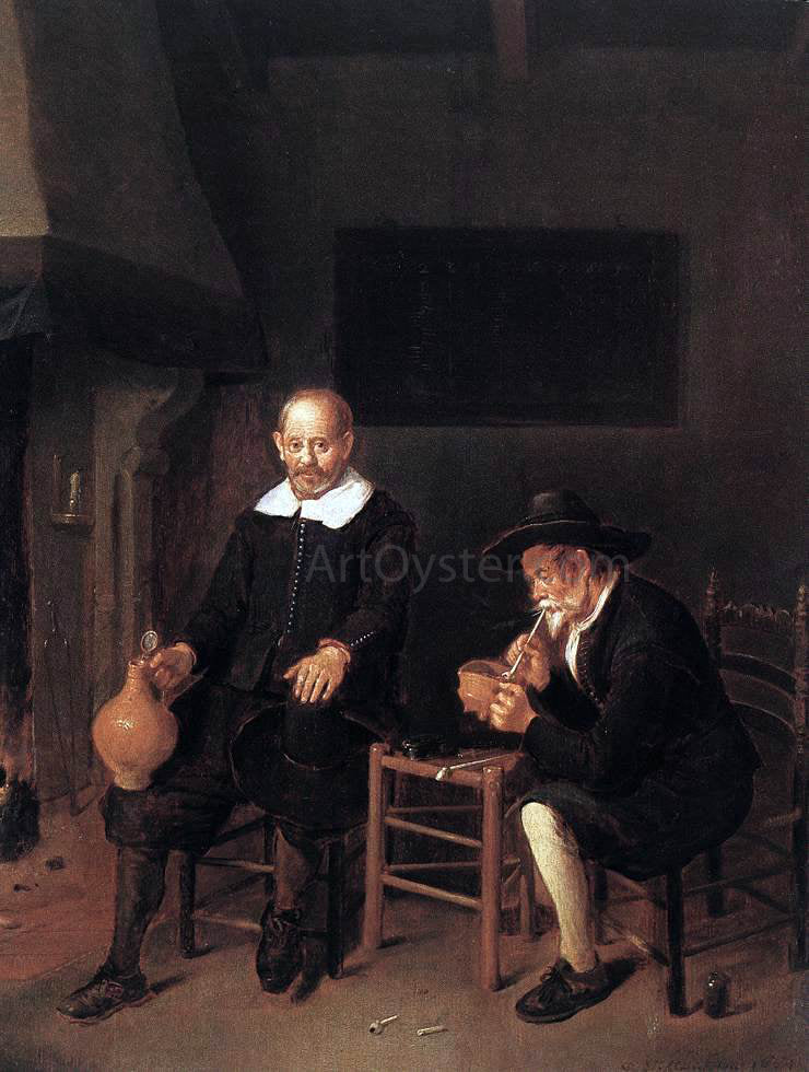  Quiringh Van Brekelenkam Interior with Two Men by the Fireside - Canvas Print