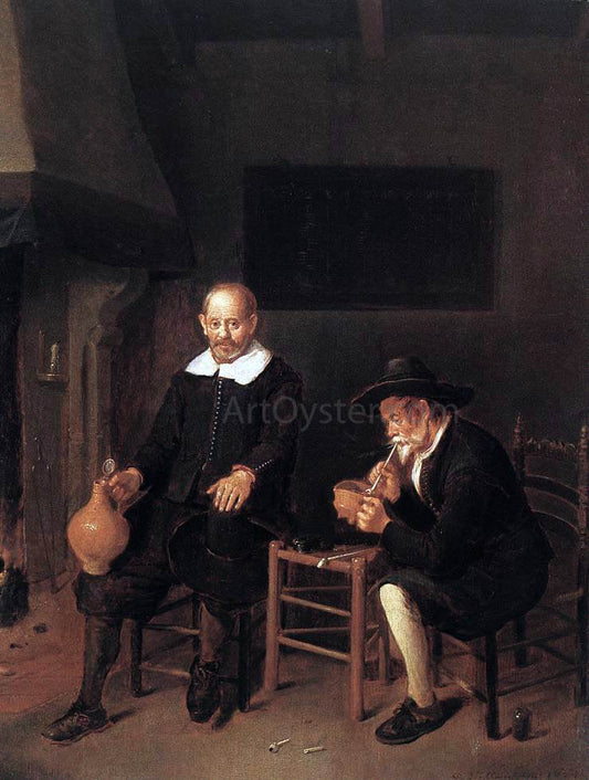  Quiringh Van Brekelenkam Interior with Two Men by the Fireside - Canvas Print