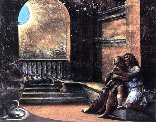  Raphael Isaac and Rebecca Spied upon by Abimelech (Loggia on the Second Floor, Palazzi Pontifici, Vatican) - Canvas Print