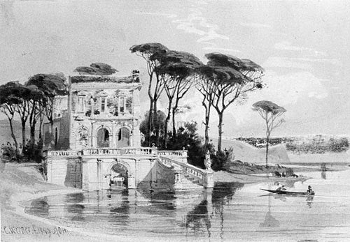 Carl H Werner Italian Lake Scene with Villa (from Cropsey Album) - Canvas Print
