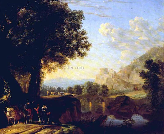  Herman Van Swanevelt Italian Landscape with Bridge and Castle - Canvas Print