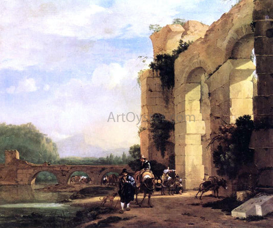  Jan Asselyn Italian Landscape with the Ruins of a Roman Bridge and Aqueduct - Canvas Print