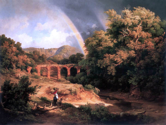  The Elder Karoly Marko Italian Landscape with Viaduct and Rainbow - Canvas Print