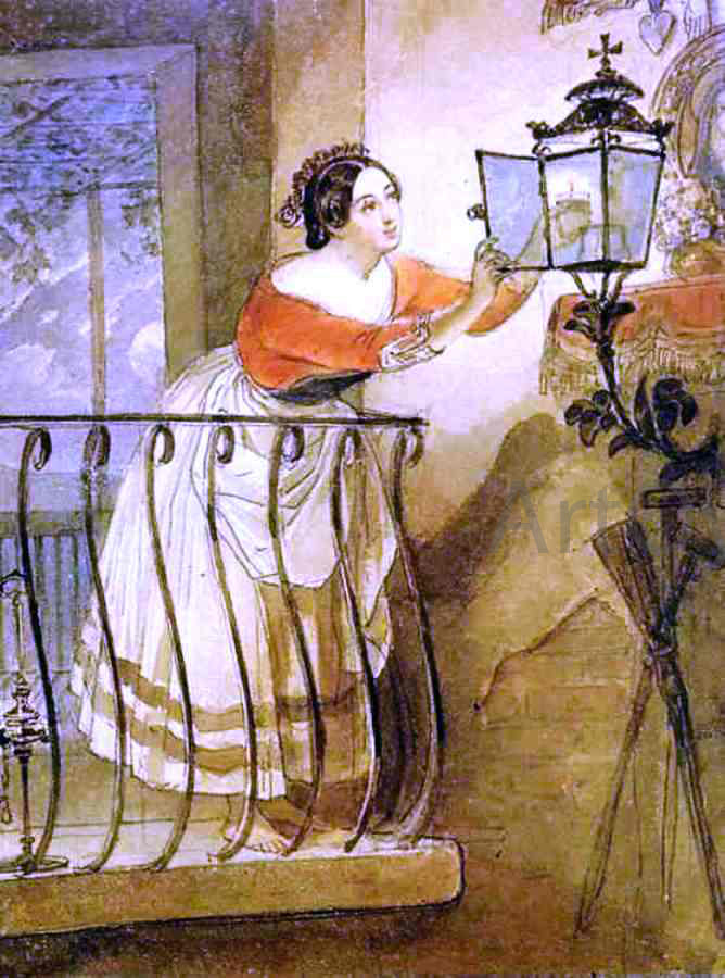  Karl Pavlovich Brulloff Italian Woman Lightning a Lamp Before the Image of Madonna - Canvas Print