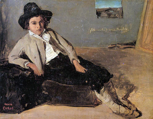  Jean-Baptiste-Camille Corot Italian Youth Sitting in Corot's Room in Room - Canvas Print