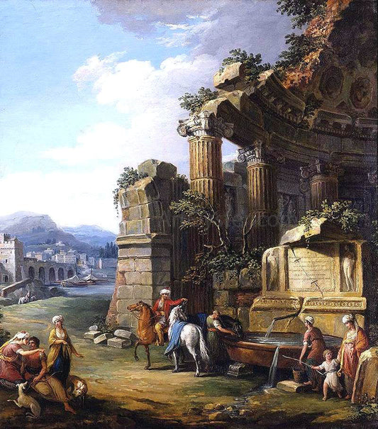  Giuseppe Zocchi Italianate River Landscape - Canvas Print