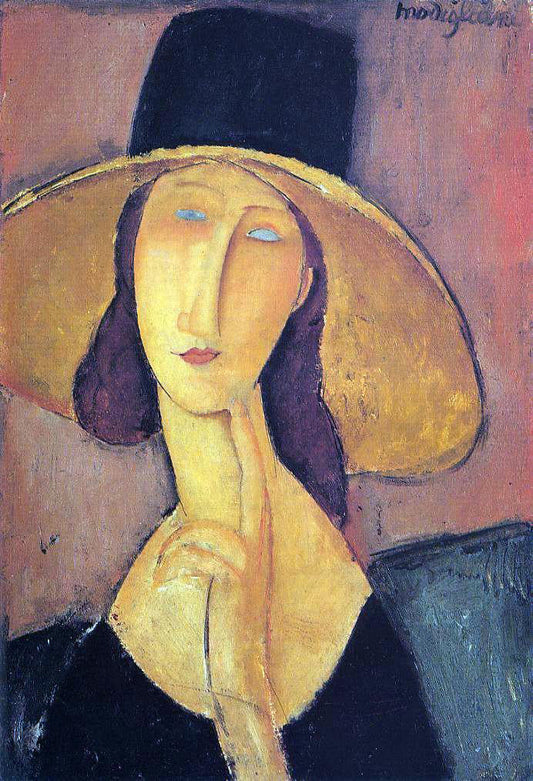  Amedeo Modigliani Jeanne Hebuterne in a Large Hat (also known as Portrait of Woman in Hat) - Canvas Print
