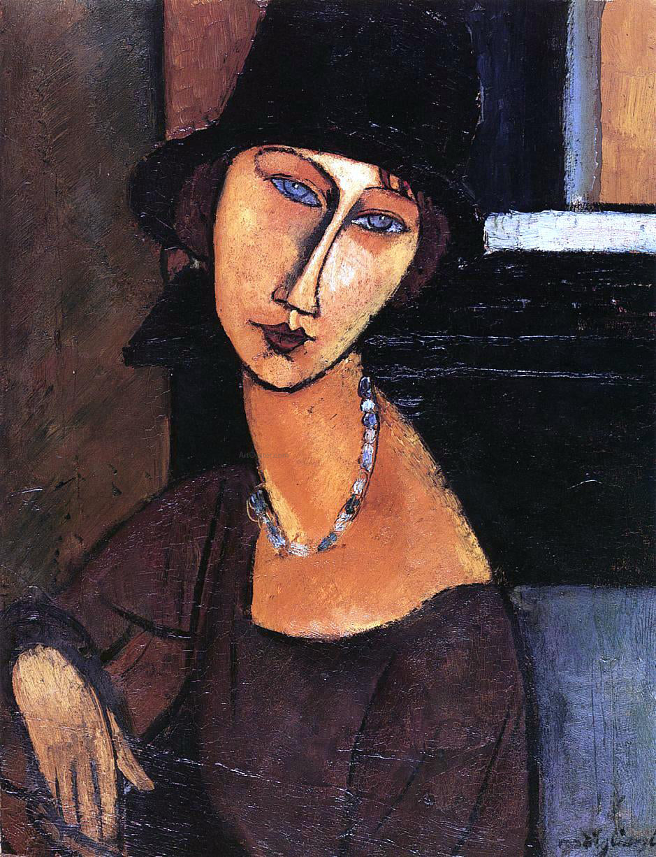  Amedeo Modigliani Jeanne Hebuterne with Hat and Necklace - Canvas Print