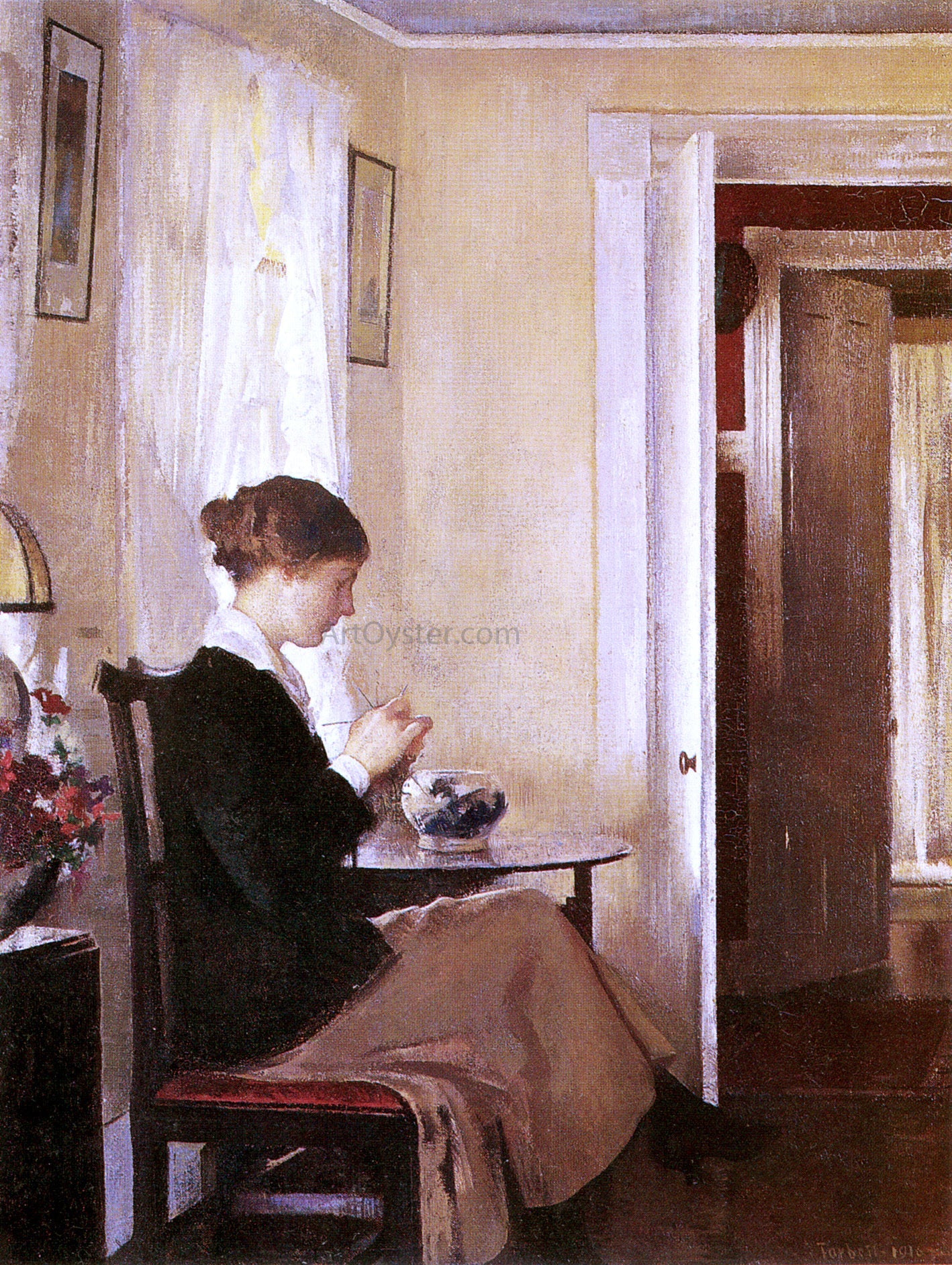  Edmund Tarbell Josephine Knitting - Canvas Print