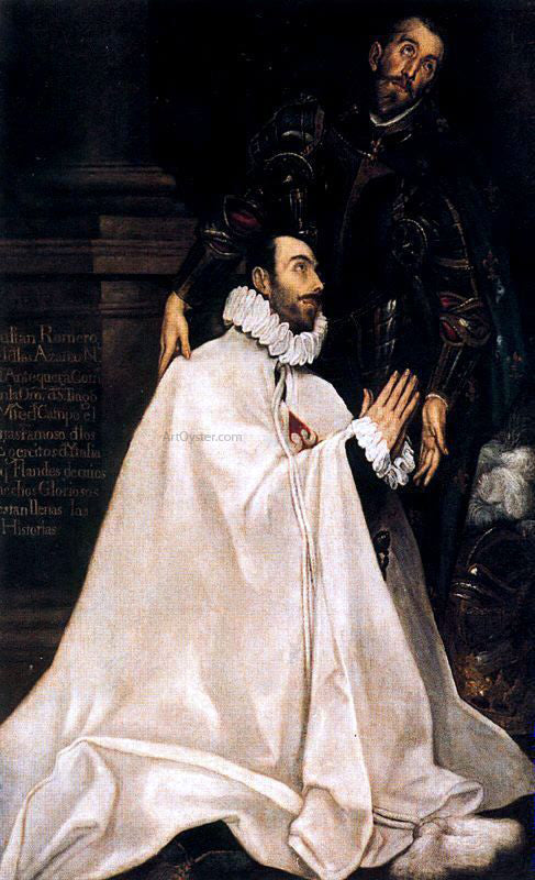  El Greco Julian Romero de las Azanas and his Patron Saint - Canvas Print