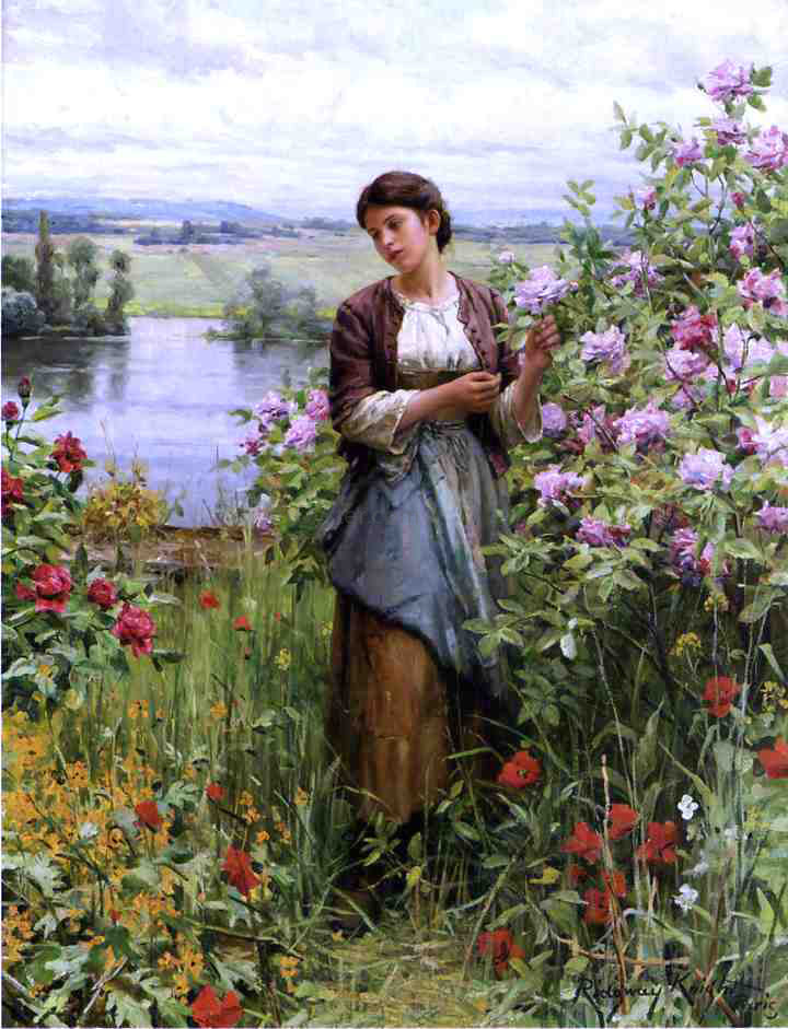  Daniel Ridgway Knight Julia among the Roses - Canvas Print