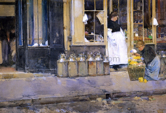  Frederick Childe Hassam La Bouquetiere et la Latiere (also known as Flower Store and Dairy Store) - Canvas Print
