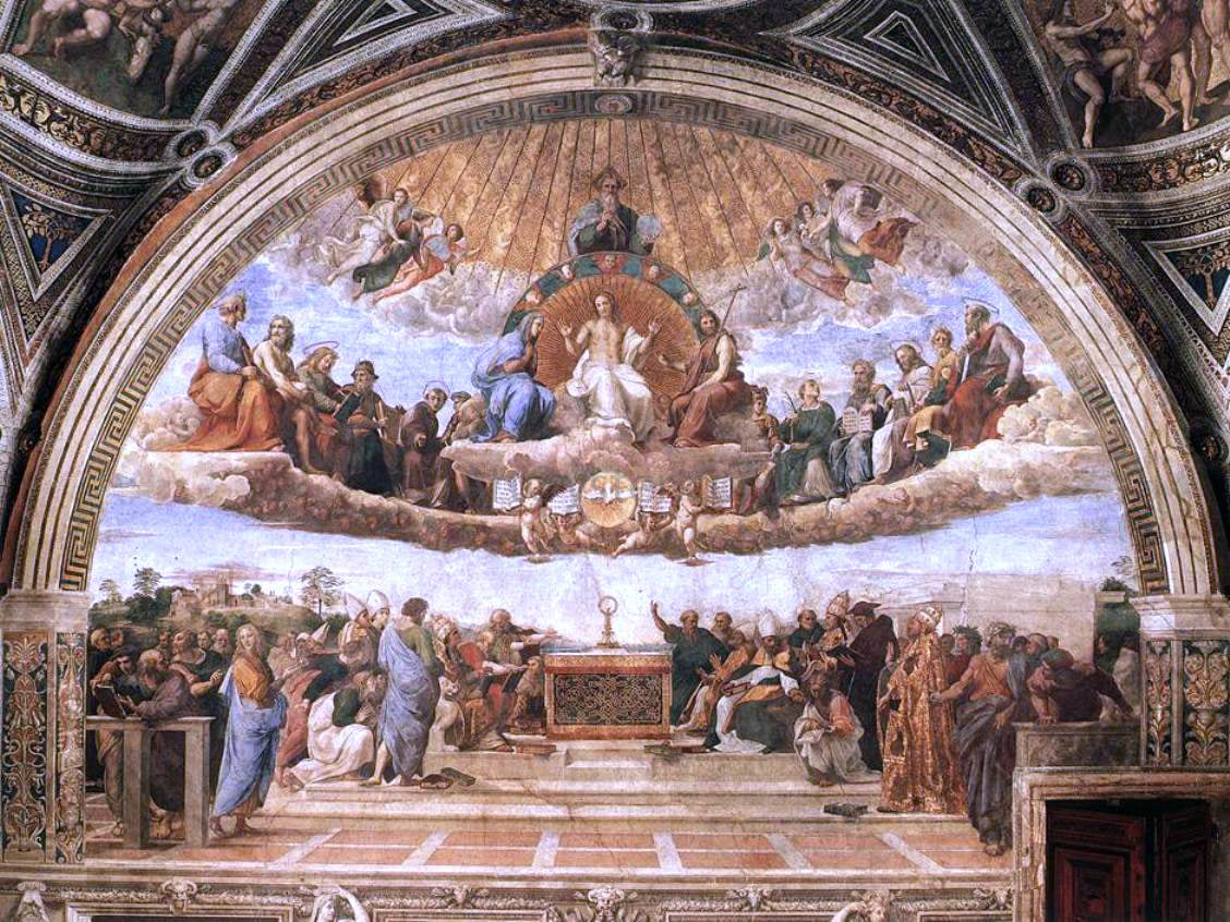  Raphael La Disputa (Stanza della Segnatura) (also known as Disputation of the Holy Sacrament) - Canvas Print