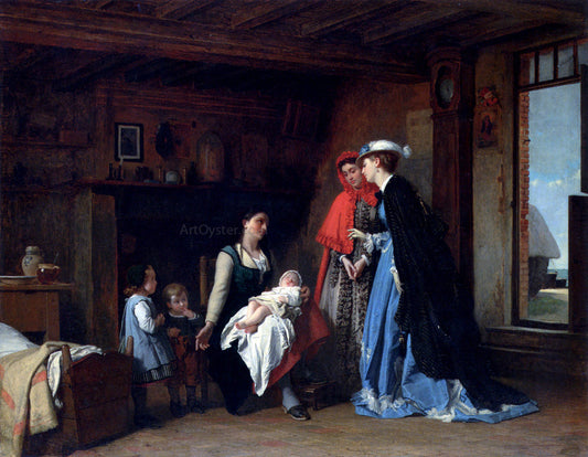  Charles Baugniet La Visite De La Nourrice - Canvas Print