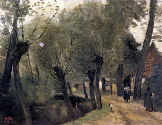  Jean-Baptiste-Camille Corot LaBuissiere, near Bethune (pas de Calais): Lane Bordered by Willows - Canvas Print