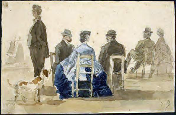  Eugene-Louis Boudin Ladies and Gentlemen Seated on the Beach with a Dog - Canvas Print