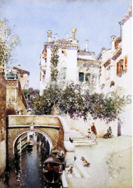  Martin Rico Y Ortega Ladies in a Flowering Courtyard near a Canal, Venice - Canvas Print