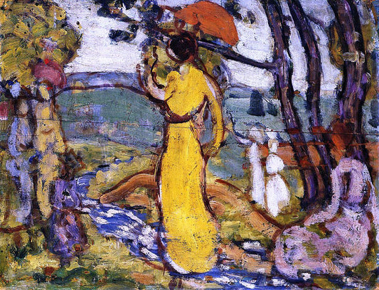  Maurice Prendergast Lady in Yellow Dress in the Park (also known as A Lady in Yellow in the Park) - Canvas Print