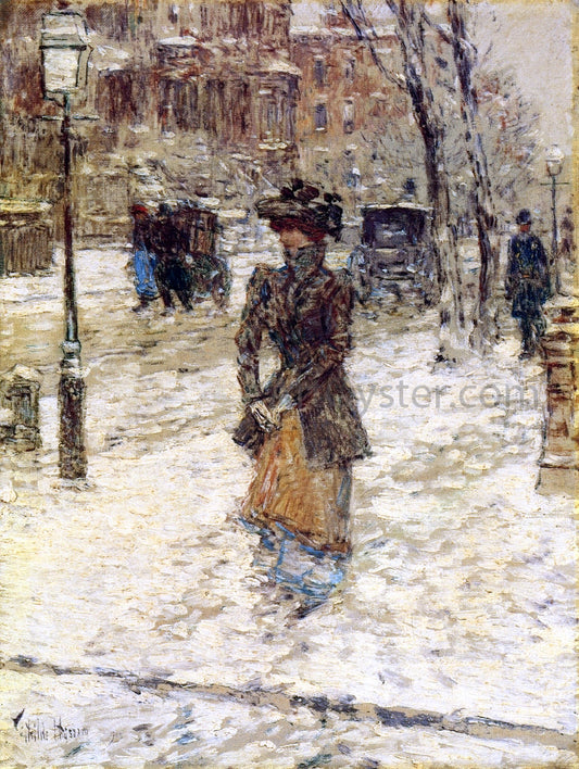  Frederick Childe Hassam Lady Walking down Fifth Avenue - Canvas Print