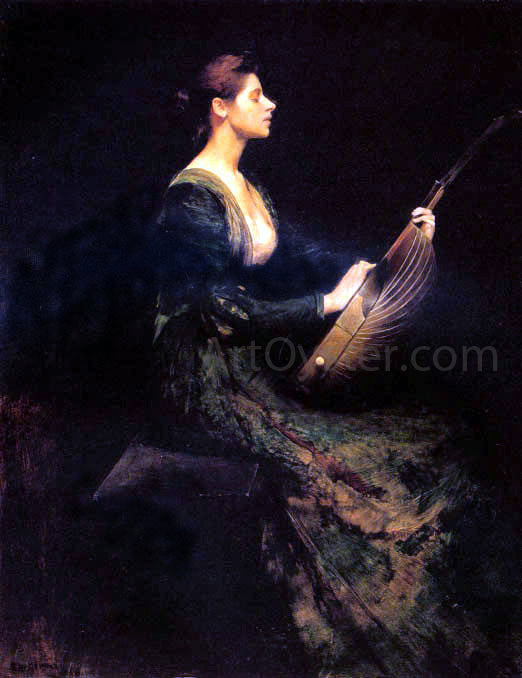  Thomas Wilmer Dewing Lady with a Lute - Canvas Print