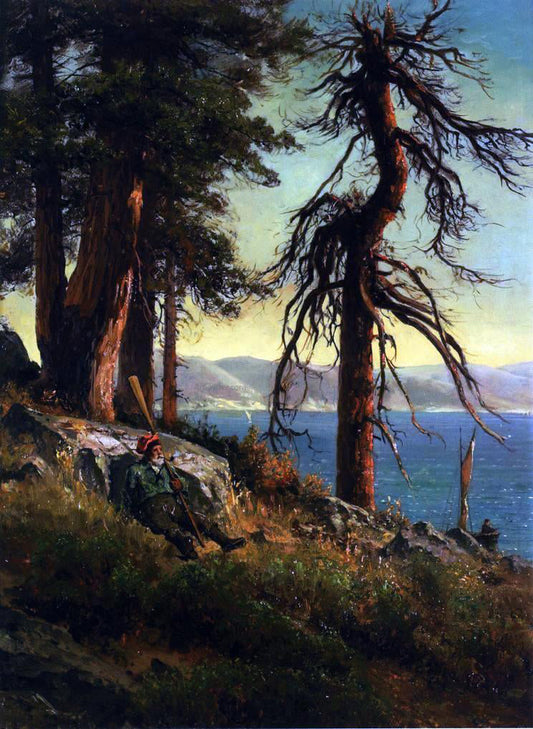  Thomas Hill Lake Tahoe (also known as A Man with an Oar Sitting on a Bluff) - Canvas Print